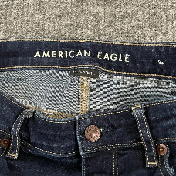 American Eagle Super Hi-Rise Flare Blue Denim Jeans Women's Size 10 Stretch EUC - Picture 4 of 13